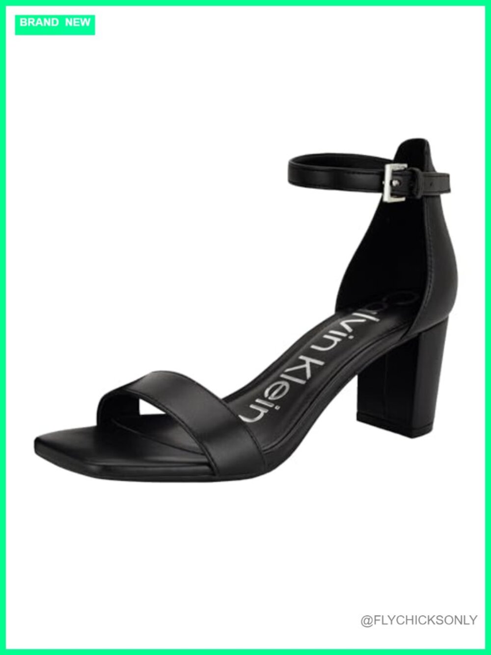Faux Leather Block Heel Open Square Toe Ankle Strap Dress Sandals